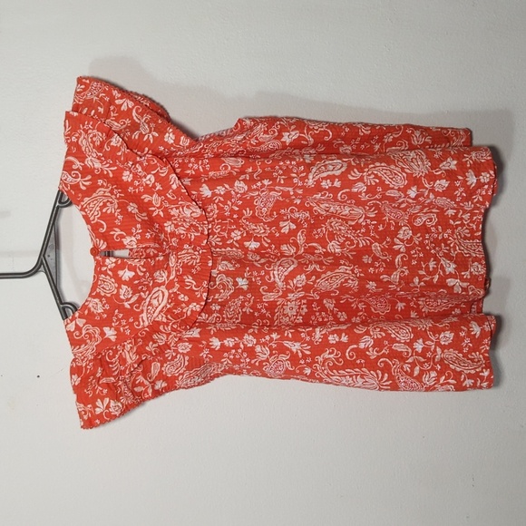 Crown & Ivy Orange + White Floral Ruffle Blouse Cap Sleeves Girls Size M NEW - Picture 5 of 6